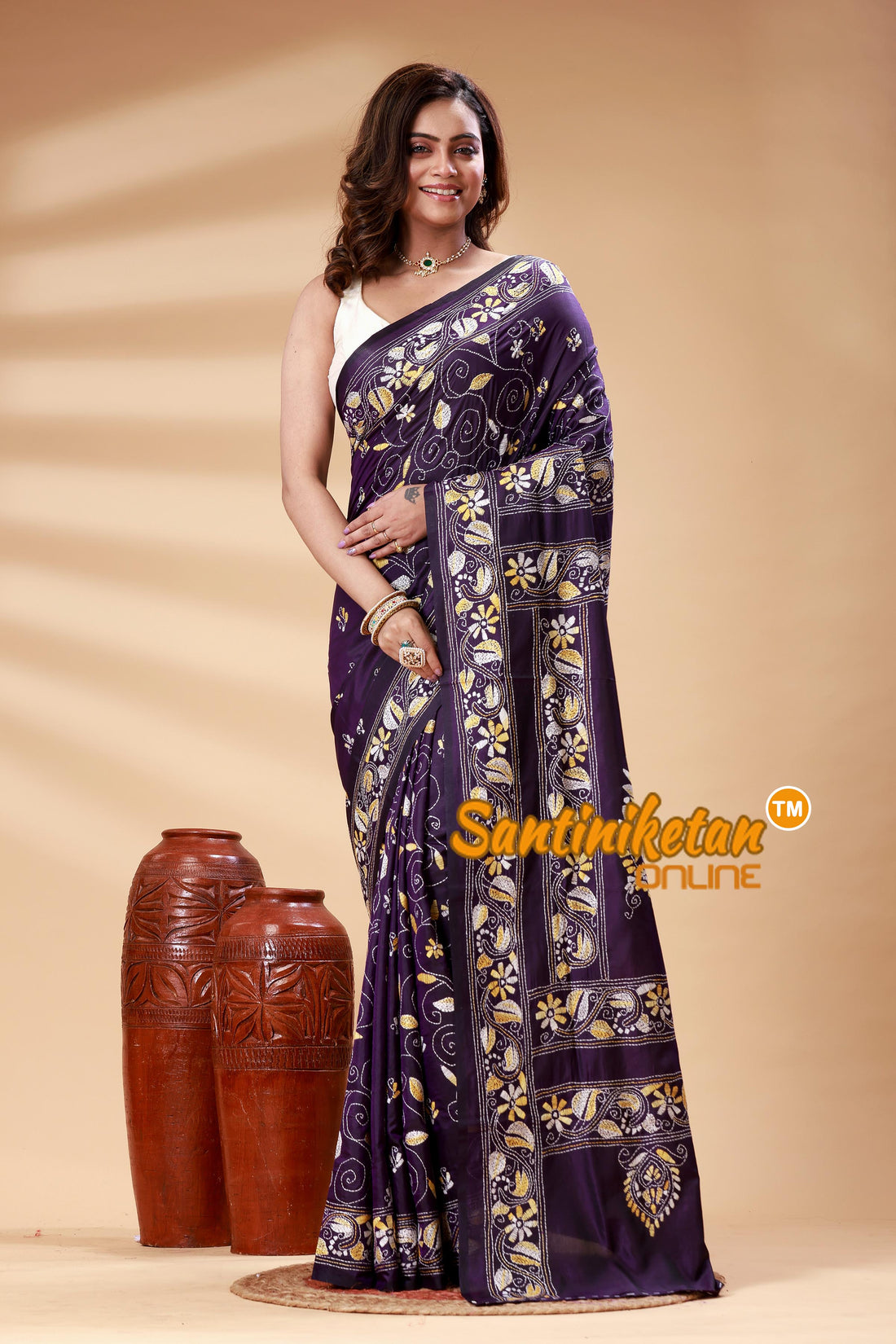 Bangalore Silk Kantha Stitch Saree SN202525117