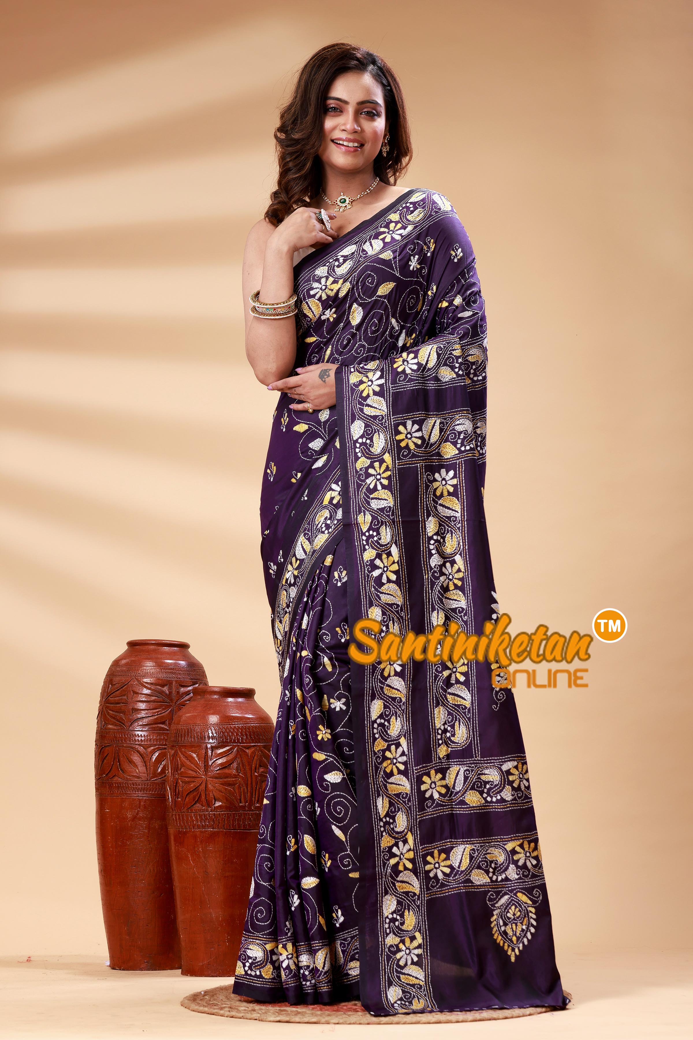 Bangalore Silk Kantha Stitch Saree SN202525117