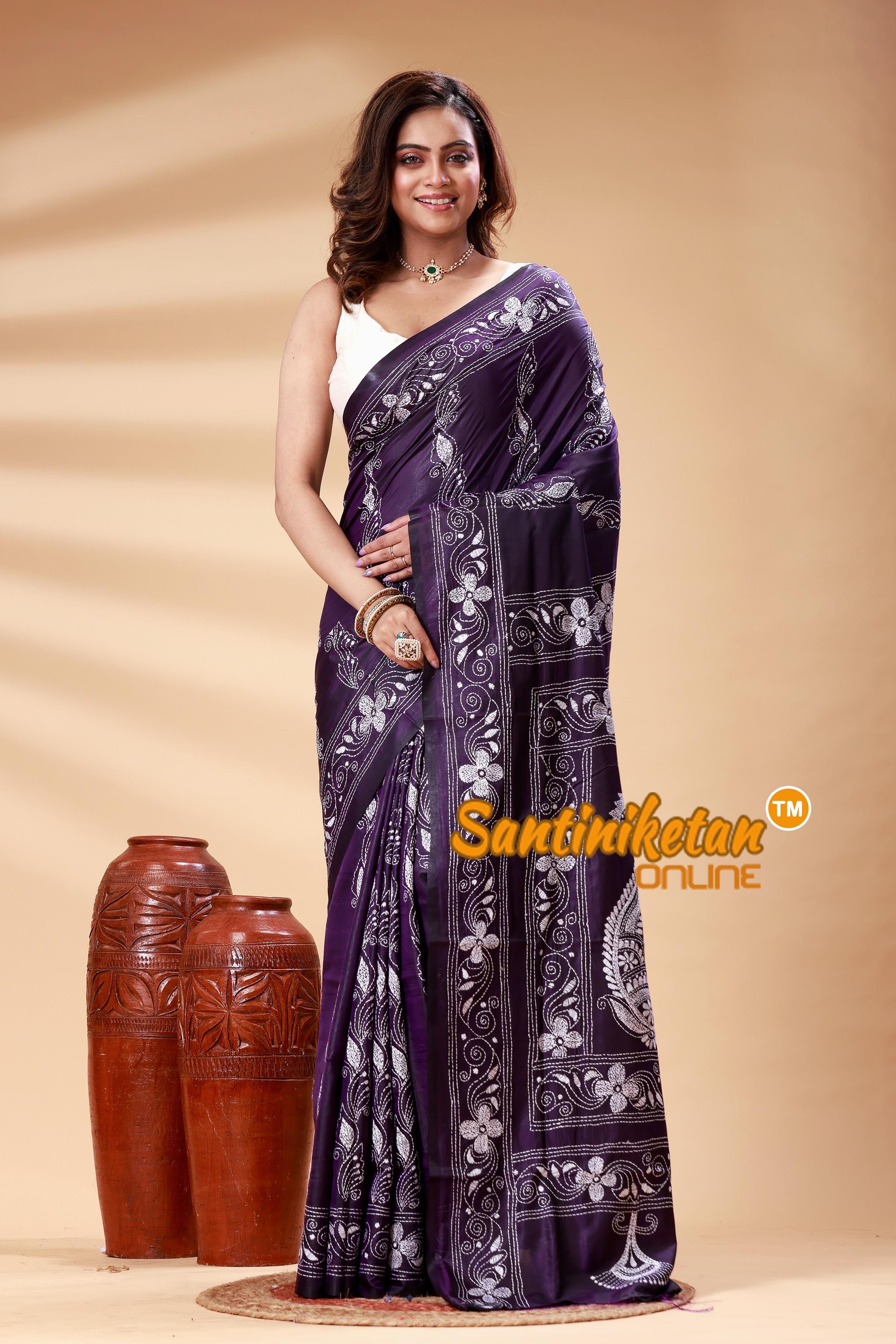 Bangalore Silk Kantha Stitch Saree SN202525129