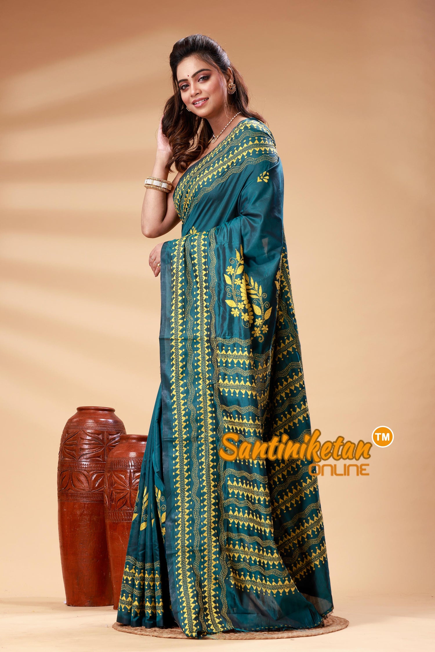 Bangalore Silk Kantha Stitch Saree SN202525237