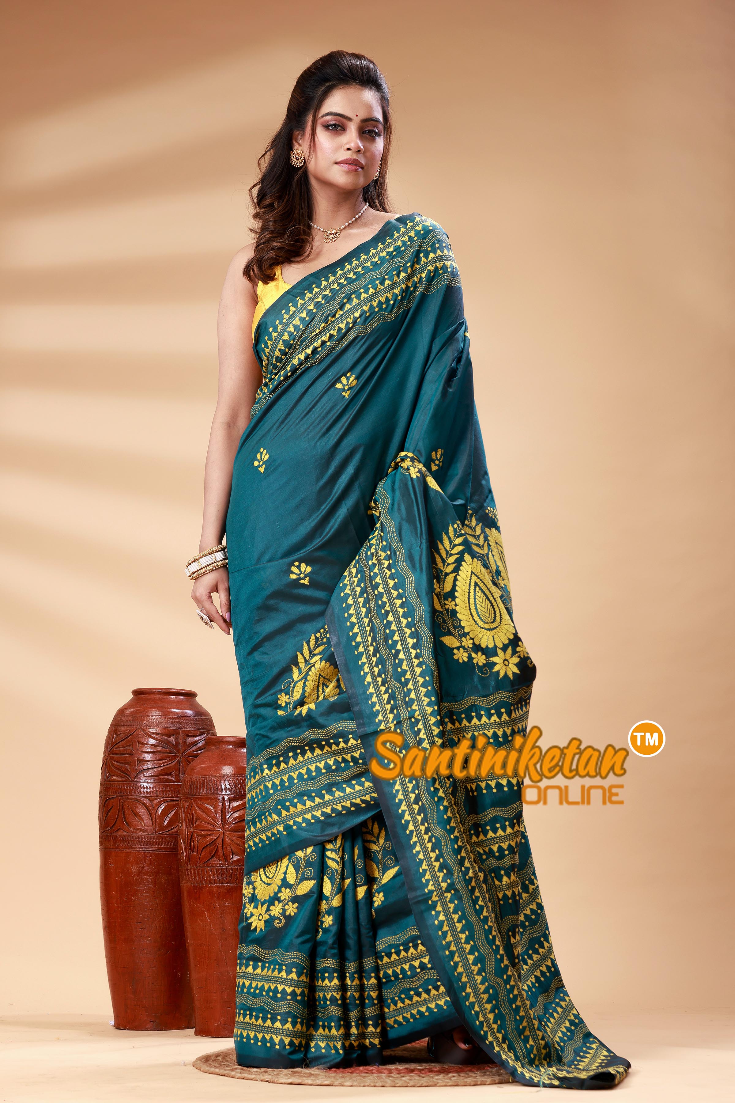 Bangalore Silk Kantha Stitch Saree SN202525237