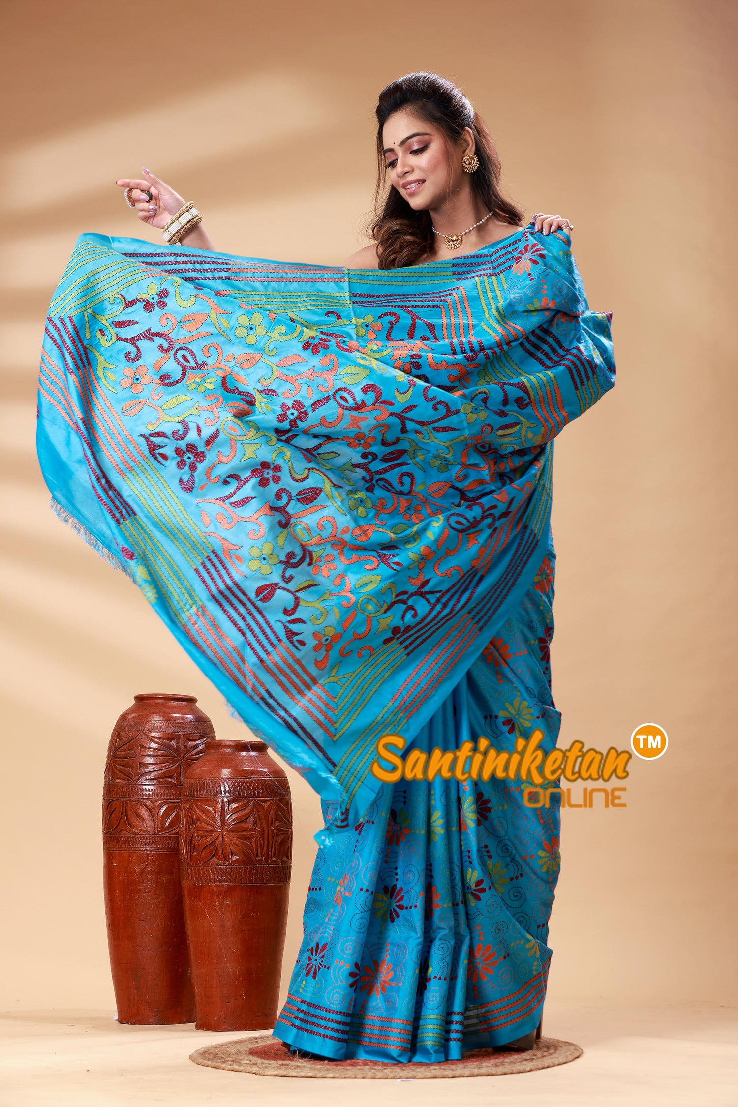 Bangalore Silk Kantha Stitch Saree SN202525316