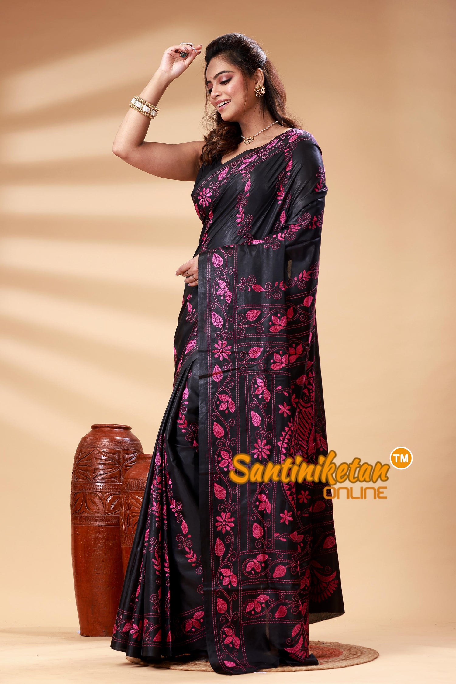 Bangalore Silk Kantha Stitch Saree SN202525328
