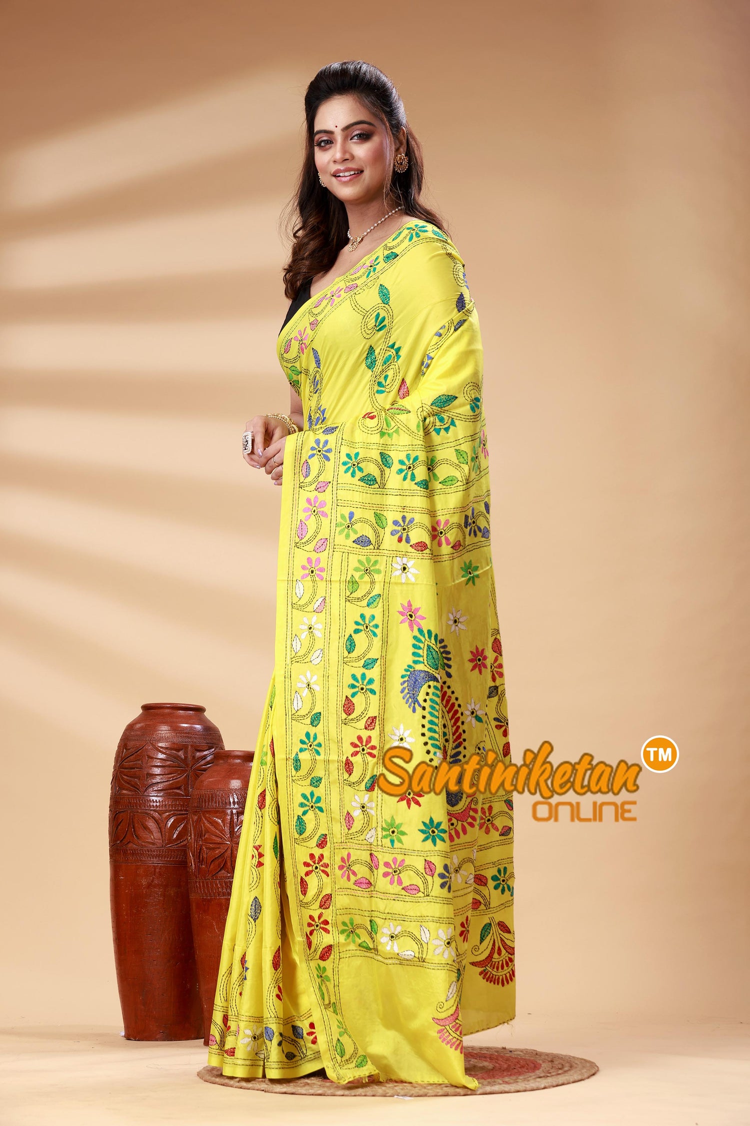 Bangalore Silk Kantha Stitch Saree SN202525334