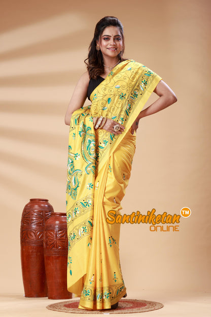Bangalore Silk Kantha Stitch Saree SN202525340