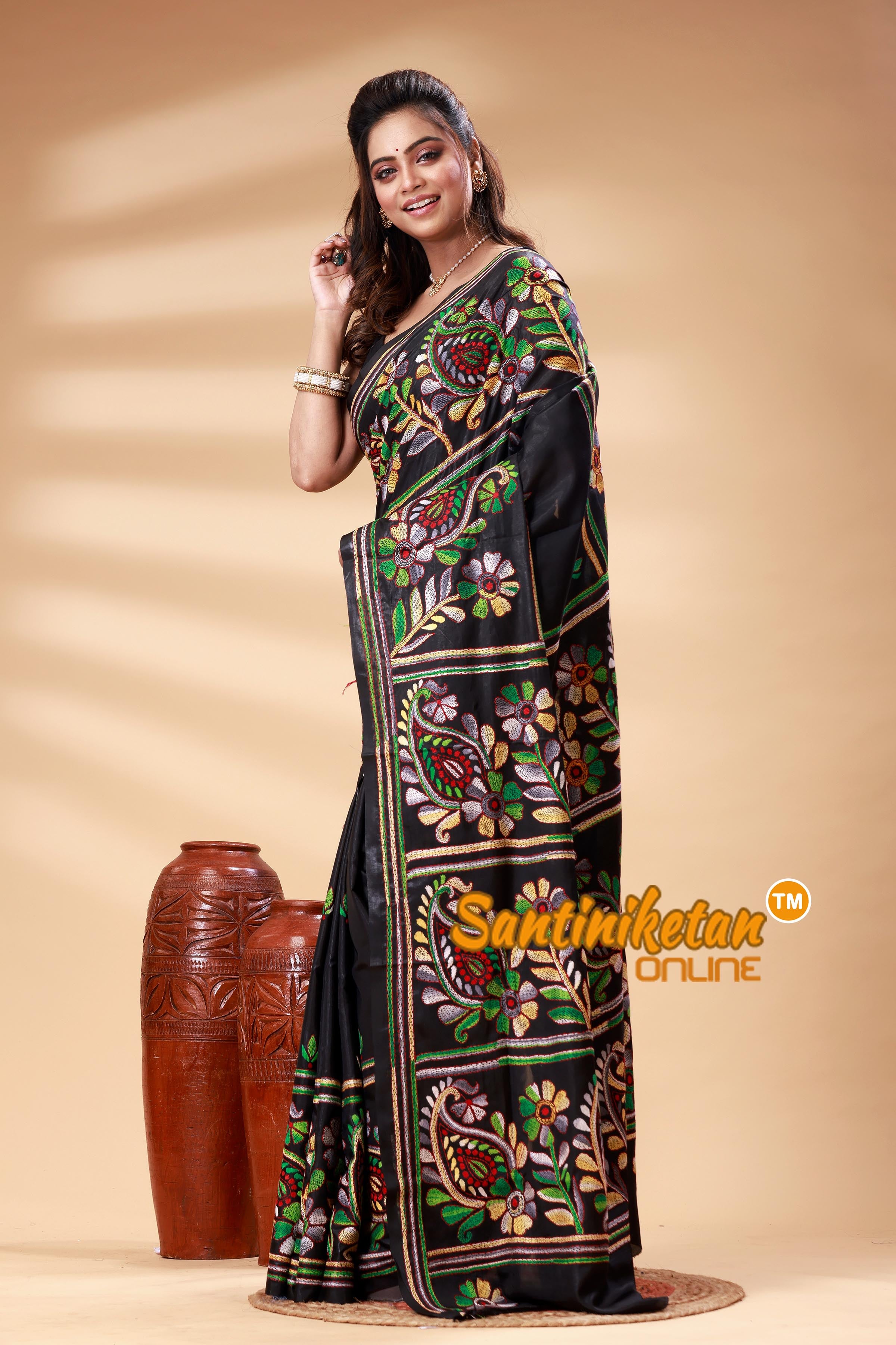 Bangalore Silk Kantha Stitch Saree SN202525377
