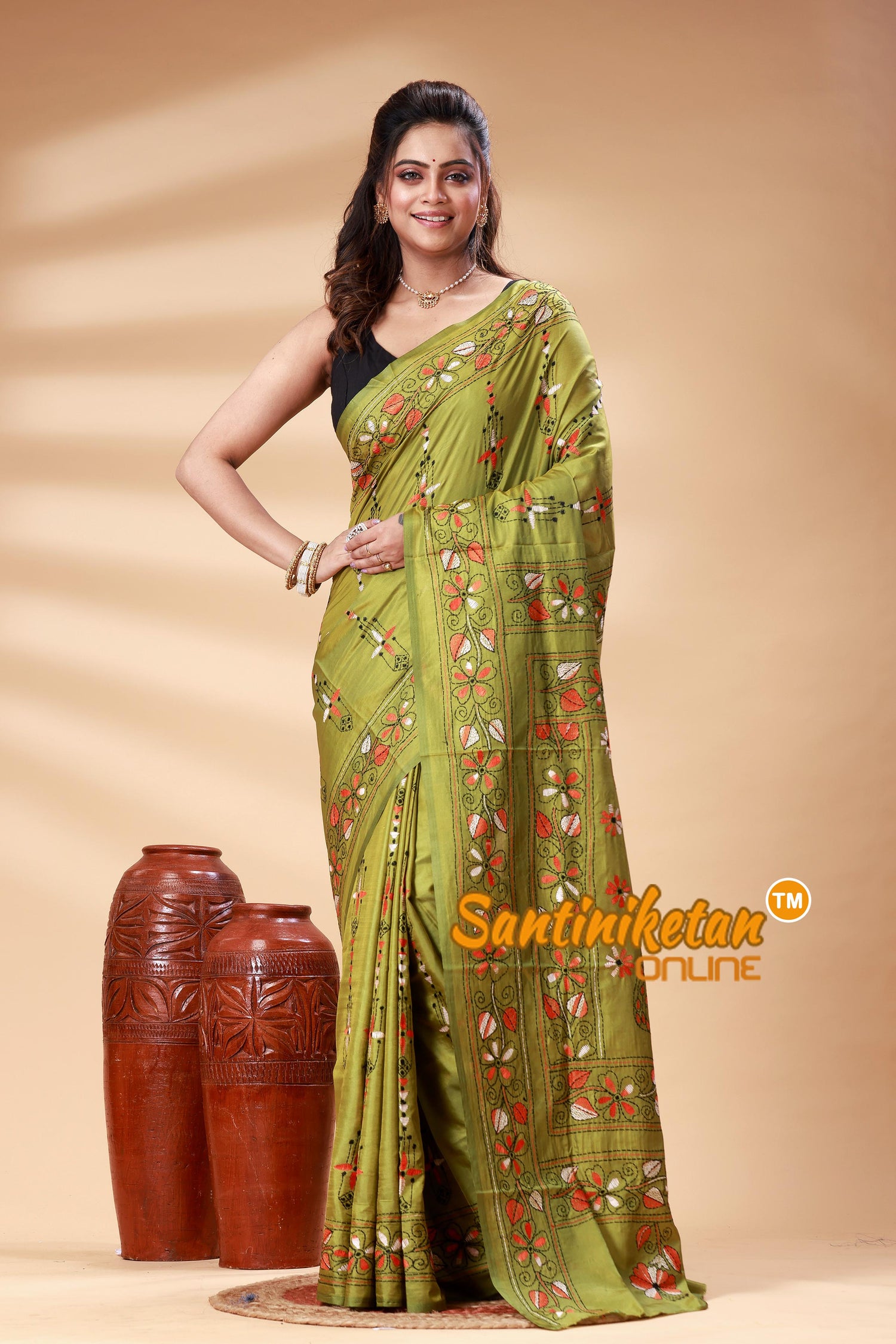 Bangalore Silk Kantha Stitch Saree SN202525383