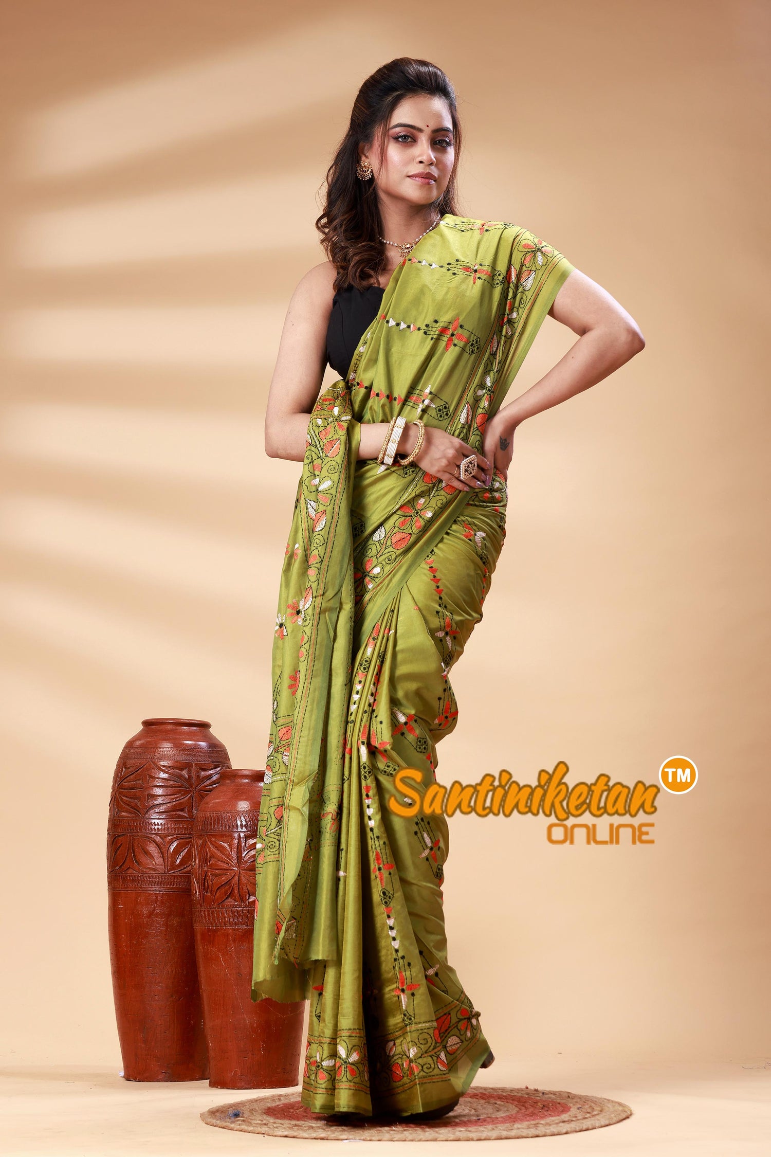 Bangalore Silk Kantha Stitch Saree SN202525383