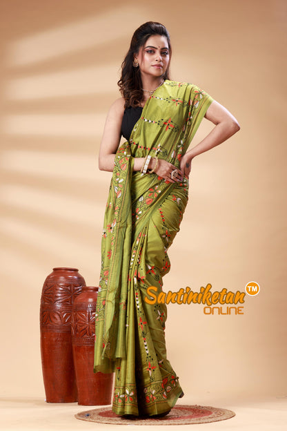 Bangalore Silk Kantha Stitch Saree SN202525383