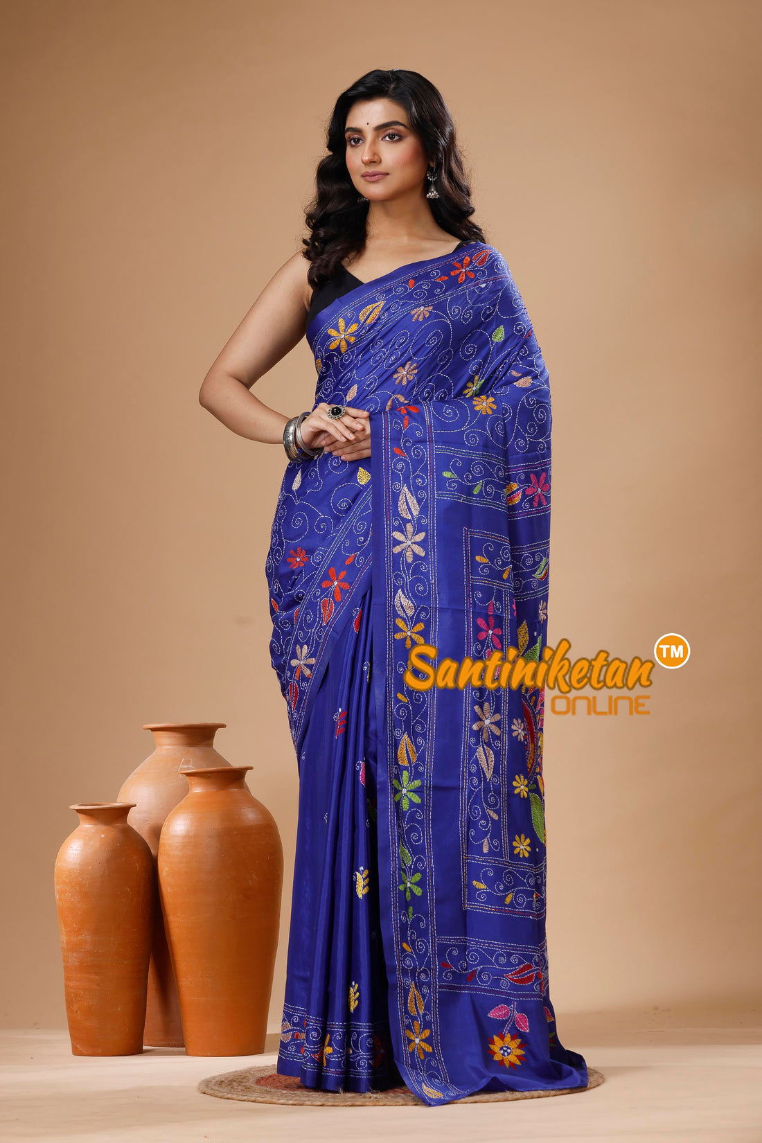 Bangalore Silk Kantha Stitch Saree SN202625488