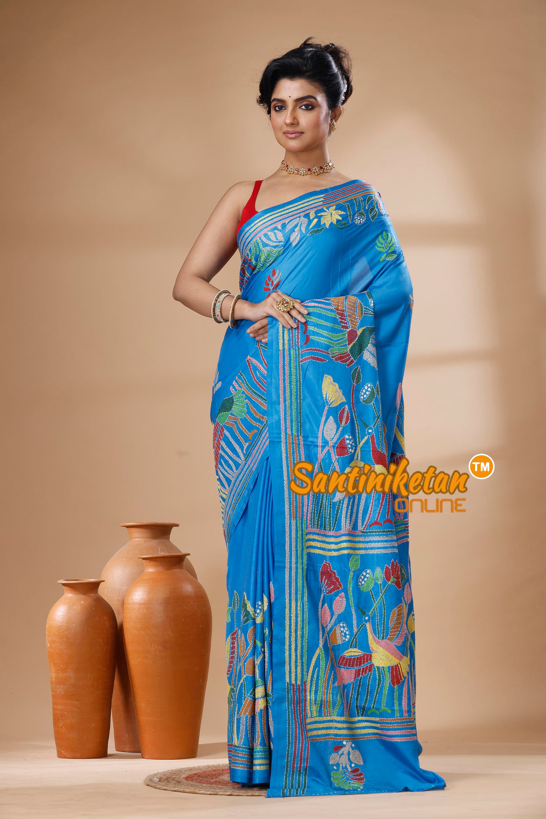 Bangalore Silk Kantha Stitch Saree SN202625558