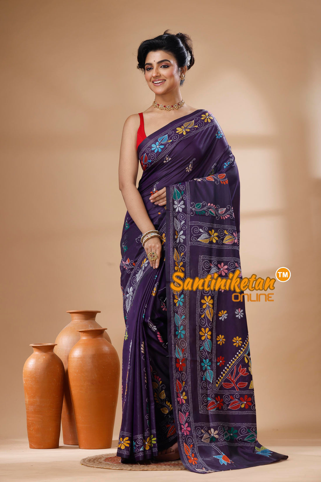 Bangalore Silk Kantha Stitch Saree SN202625607