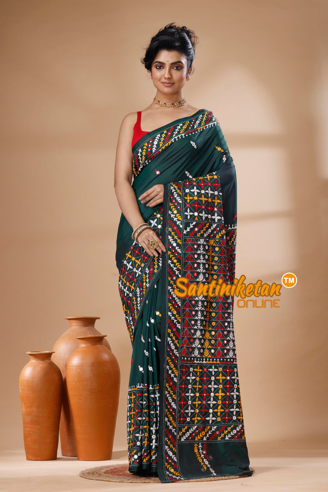Bangalore Silk Kantha Stitch Saree SN202625613