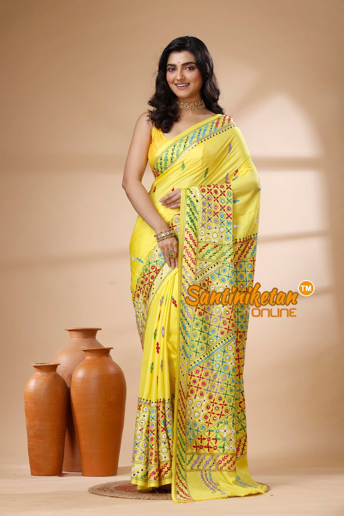Bangalore Silk Kantha Stitch Saree SN202625855