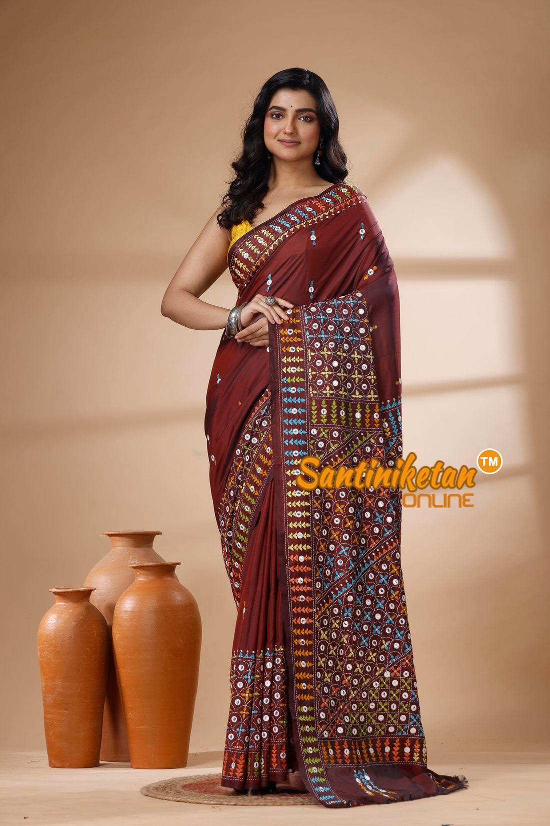 Bangalore Silk Kantha Stitch Saree SN202625873
