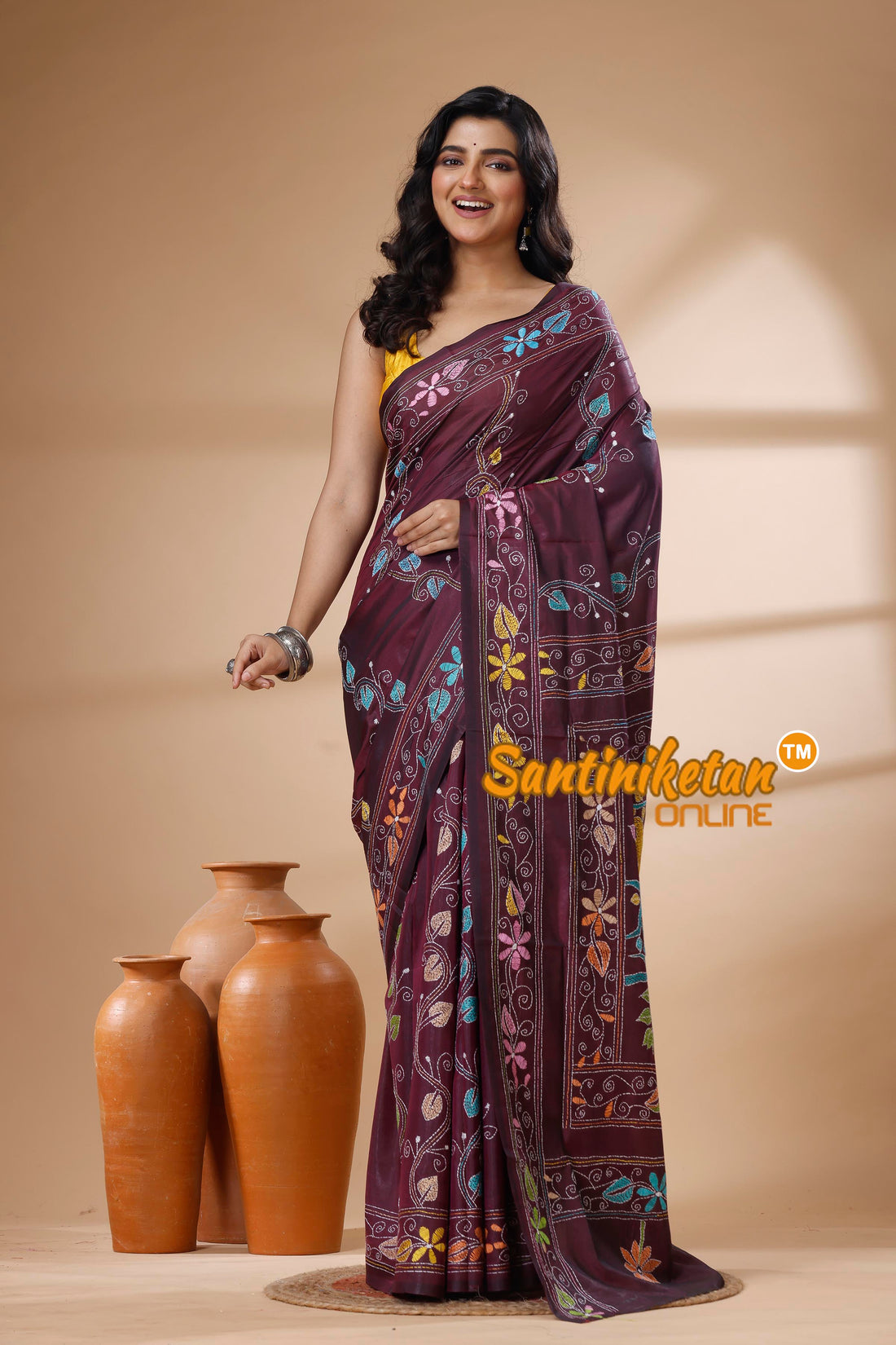 Bangalore Silk Kantha Stitch Saree SN202625891