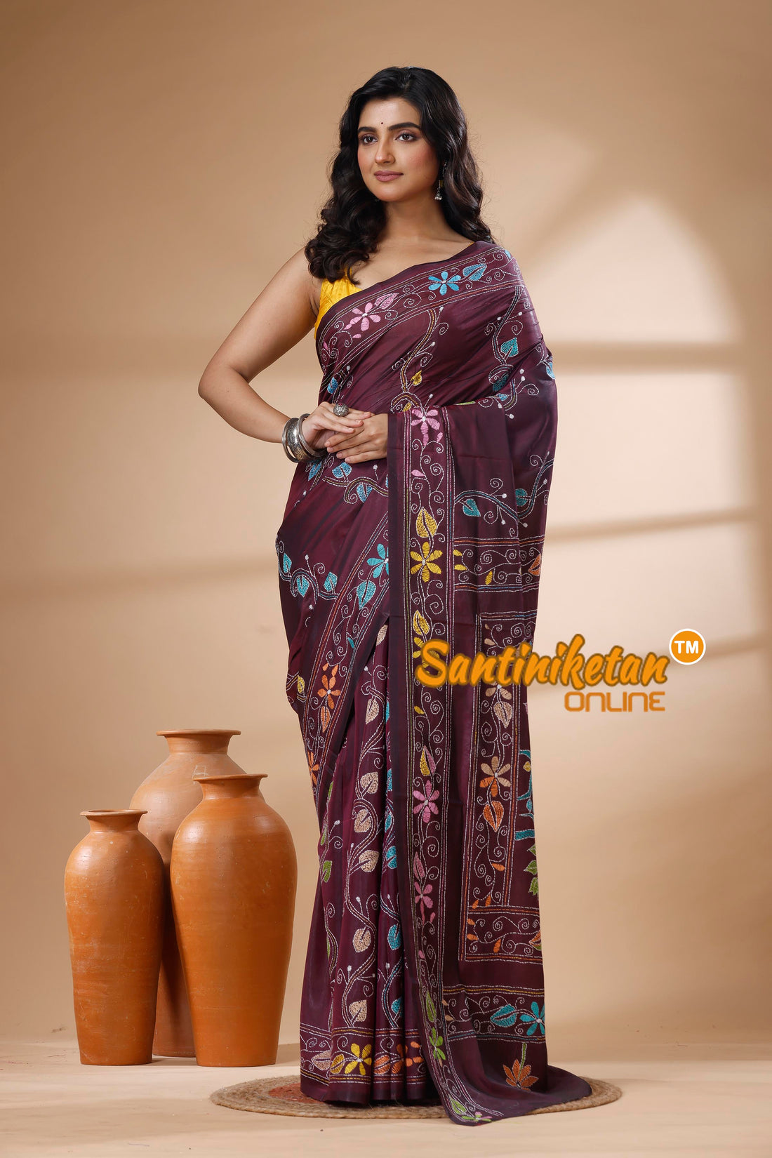 Bangalore Silk Kantha Stitch Saree SN202625891