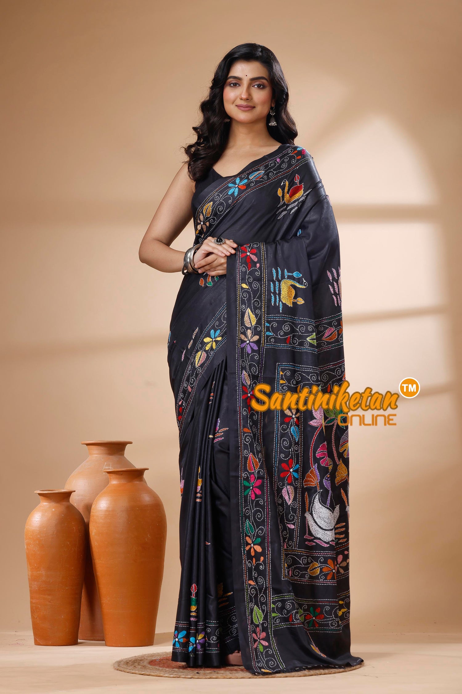 Bangalore Silk Kantha Stitch Saree SN202625983