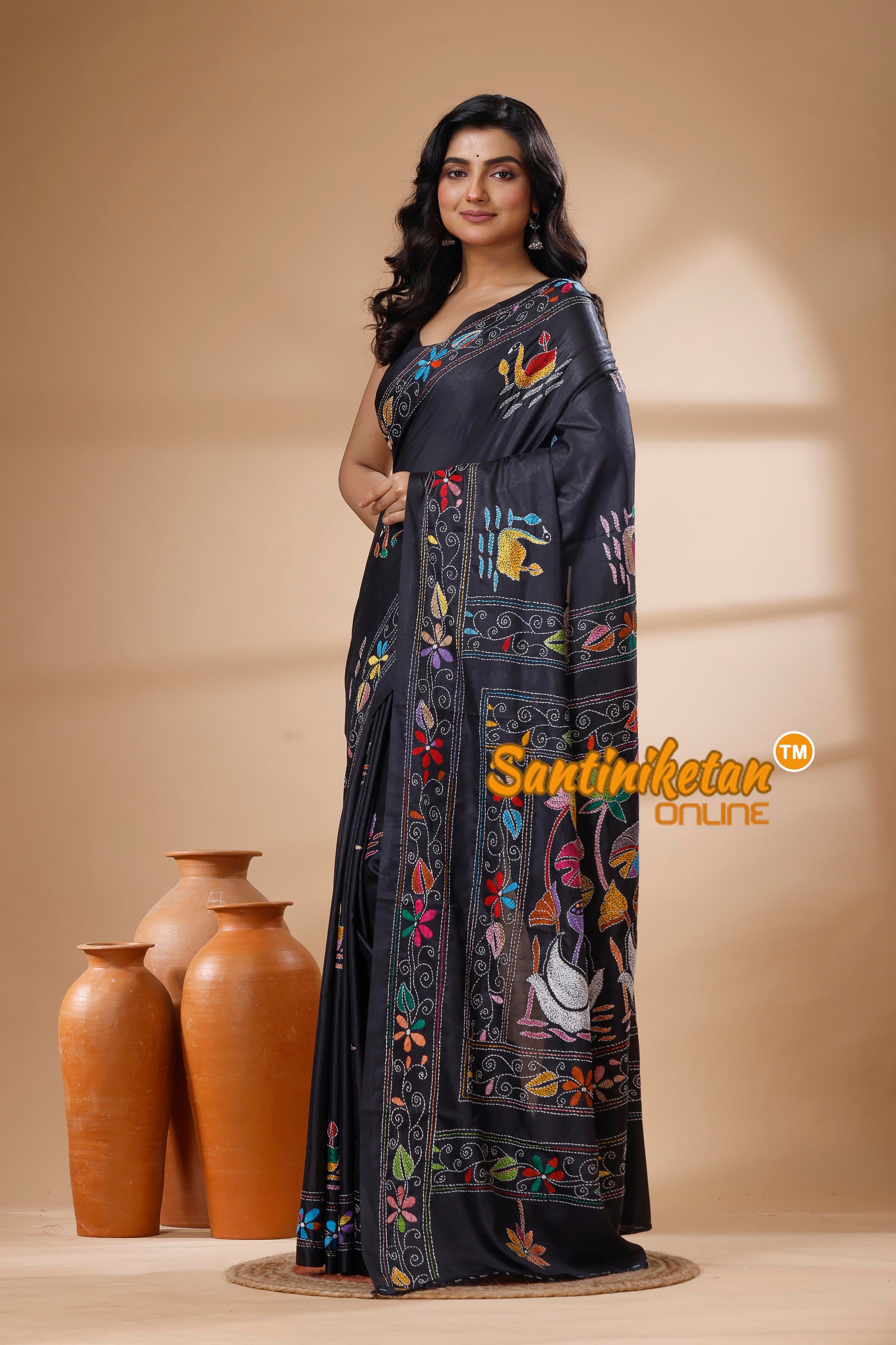 Bangalore Silk Kantha Stitch Saree SN202625983