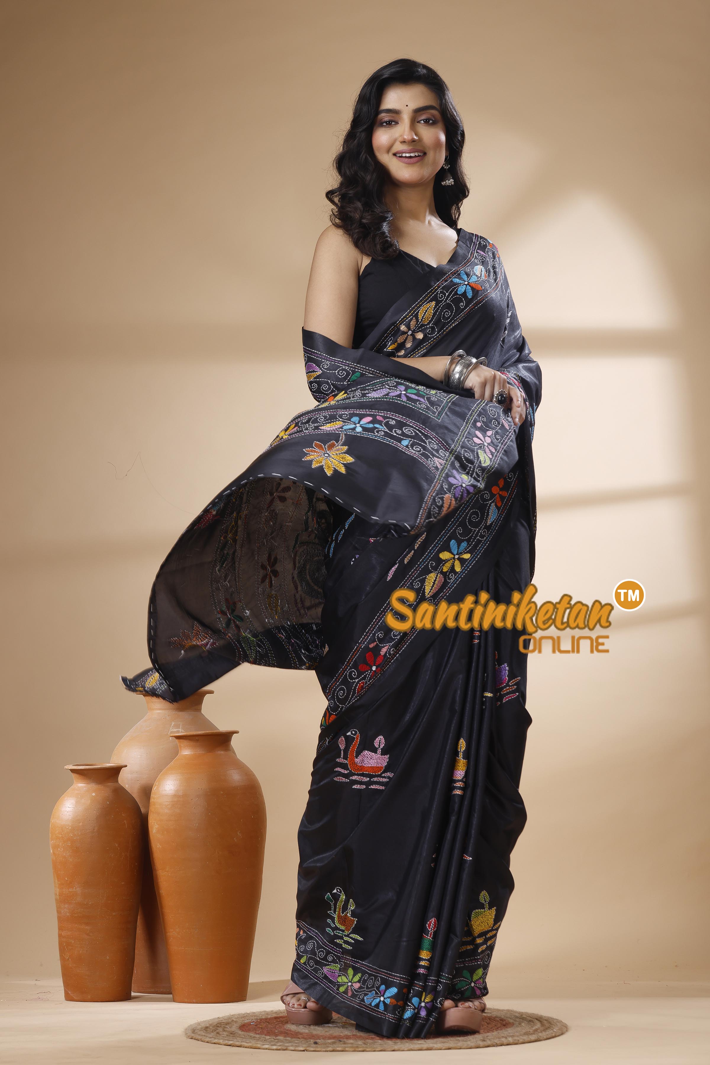 Bangalore Silk Kantha Stitch Saree SN202625983