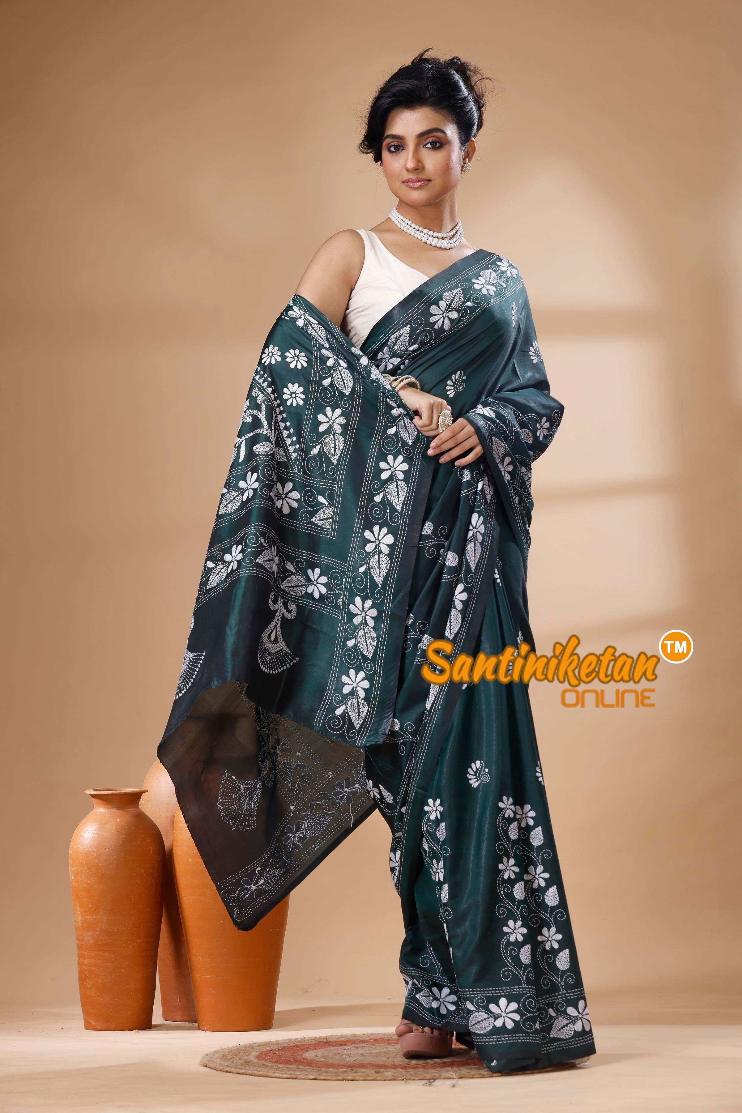 Bangalore Silk Kantha Stitch Saree SN202626048