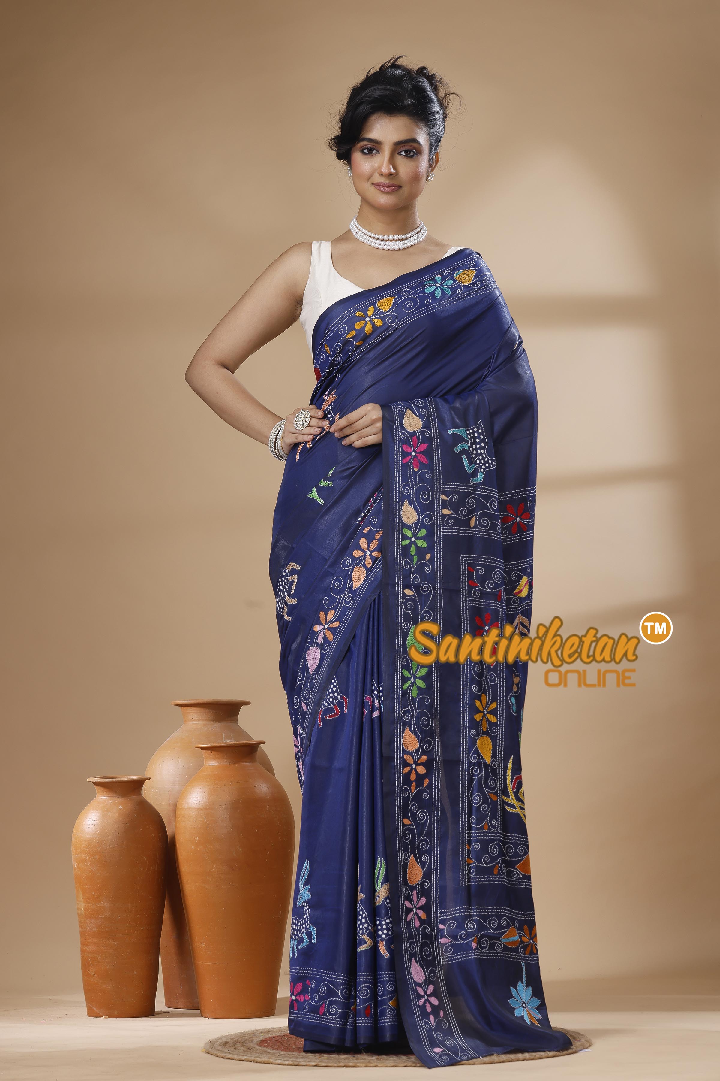 Bangalore Silk Kantha Stitch Saree SN202626078