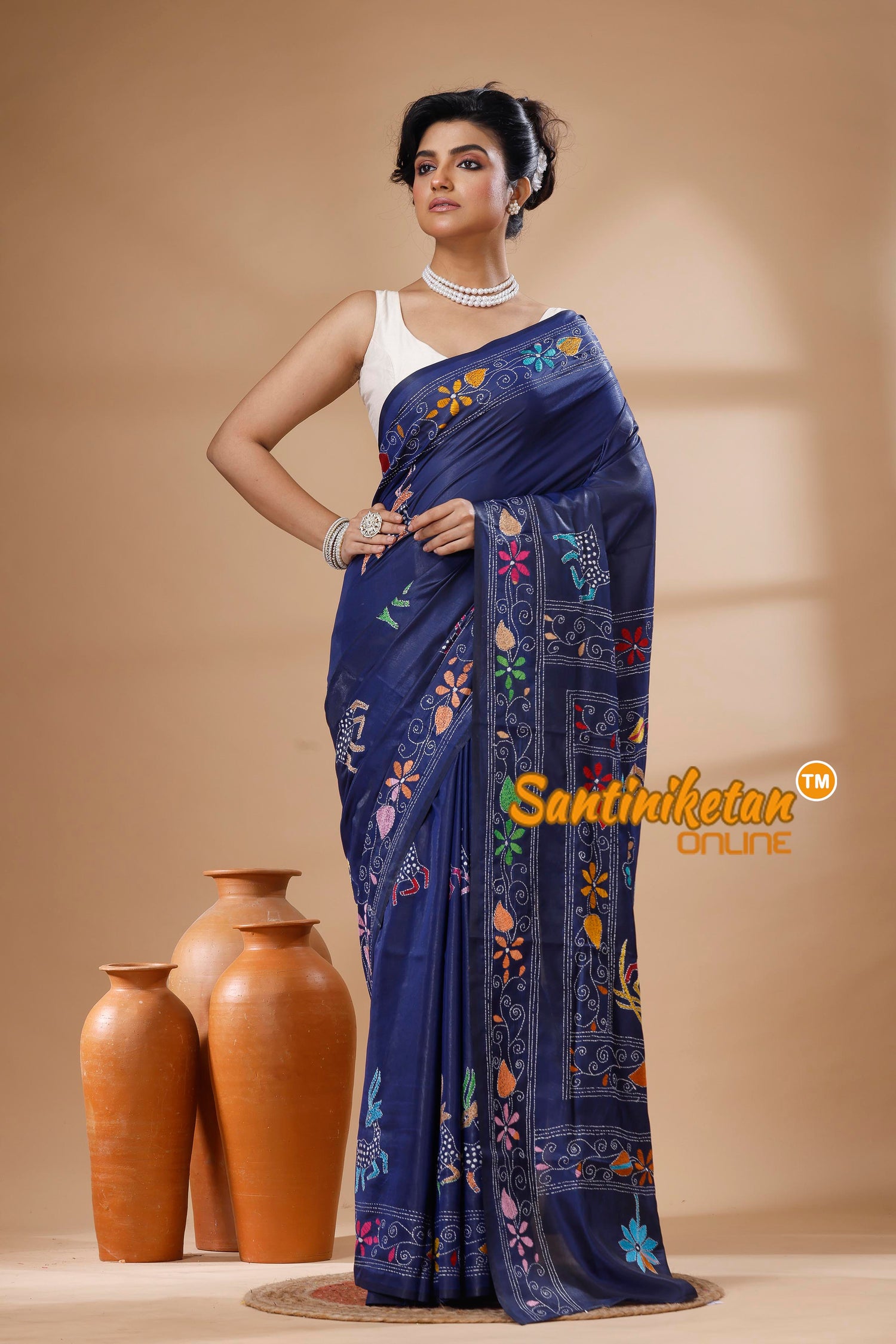 Bangalore Silk Kantha Stitch Saree SN202626078