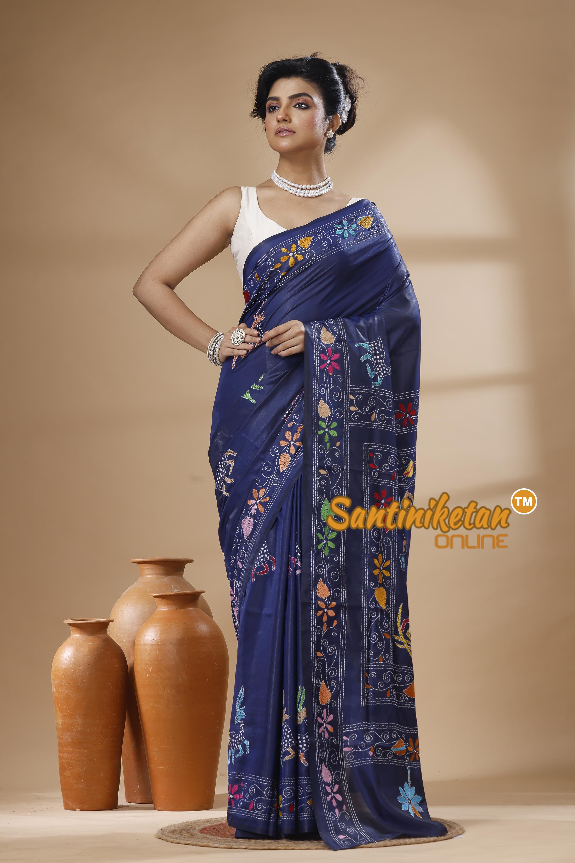Bangalore Silk Kantha Stitch Saree SN202626078