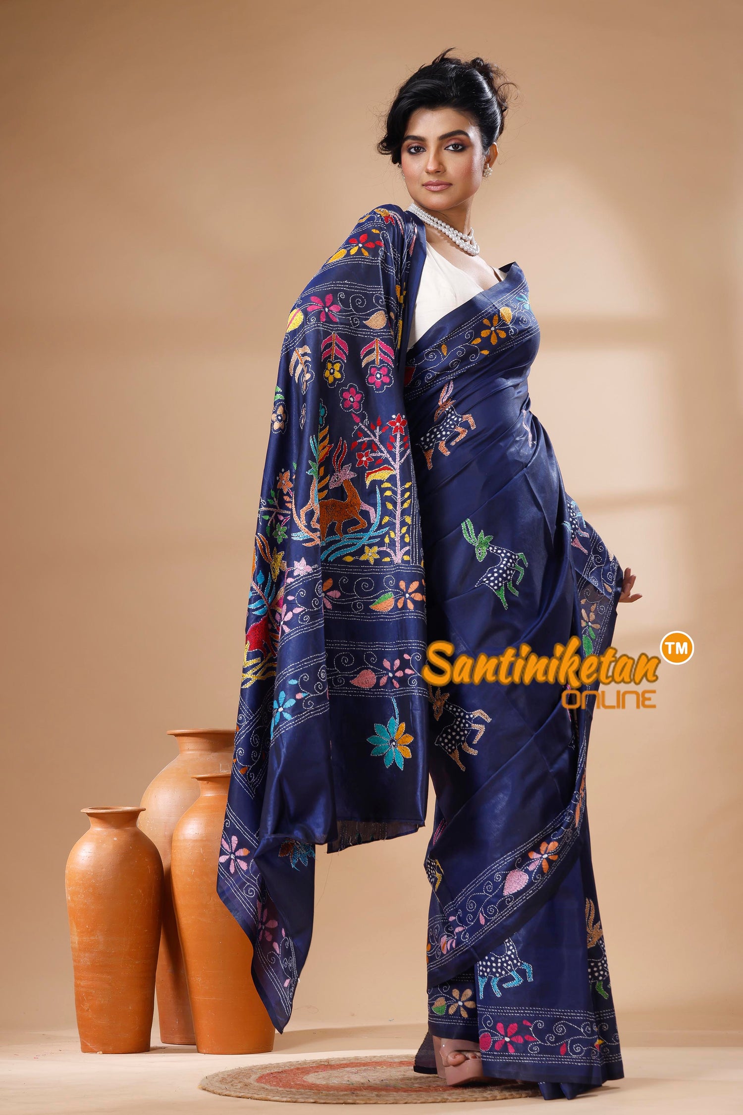 Bangalore Silk Kantha Stitch Saree SN202626078