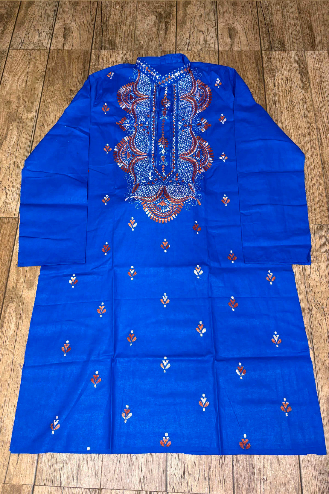 Blue Pure Cotton with Kantha Work (Hand Embroidery) Panjabi