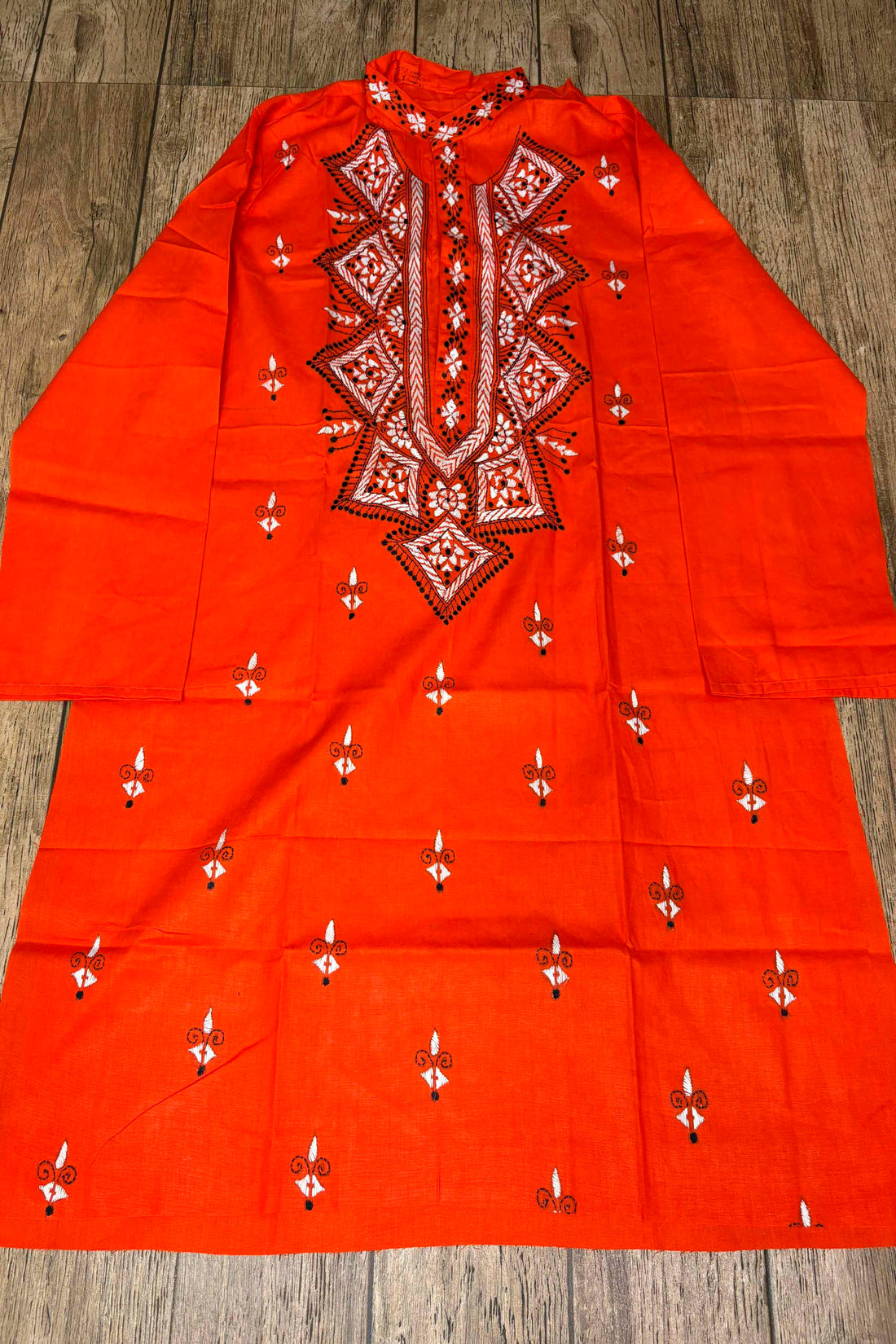 Red Pure Cotton with Kantha Work (Hand Embroidery) Panjabi