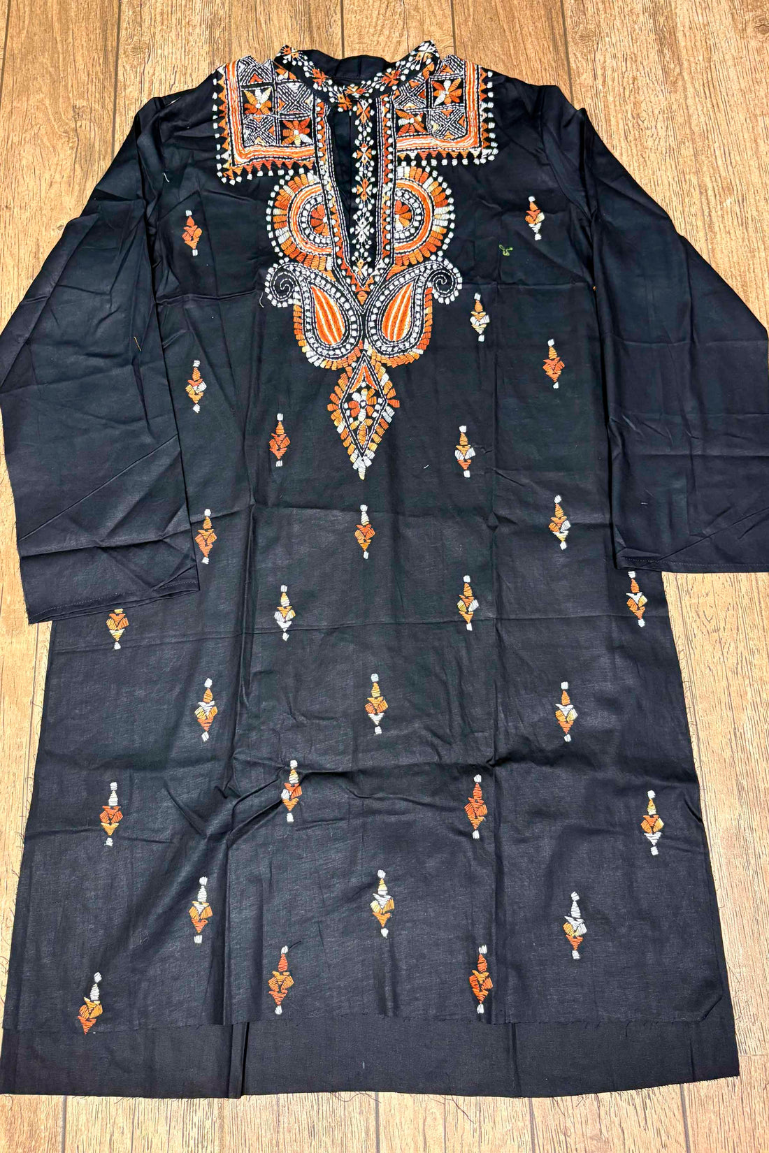 Black Pure Cotton with Kantha Work (Hand Embroidery) Panjabi