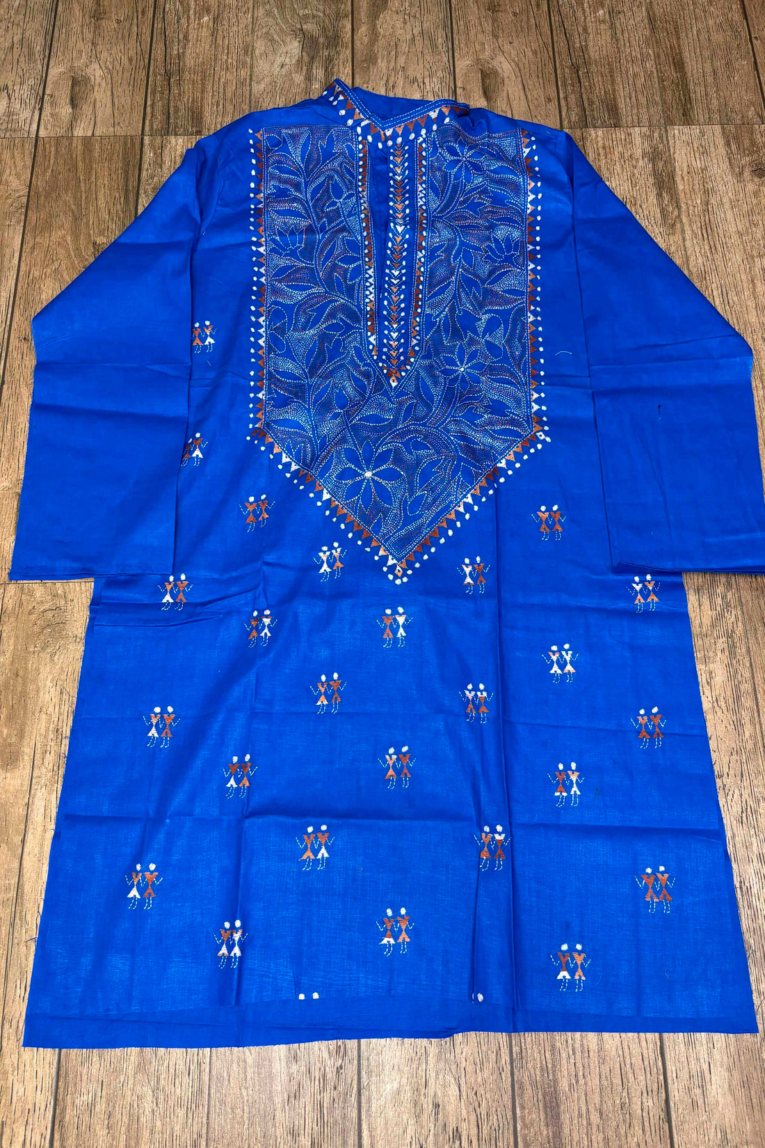 Blue Pure Cotton with Kantha Work (Hand Embroidery) Panjabi