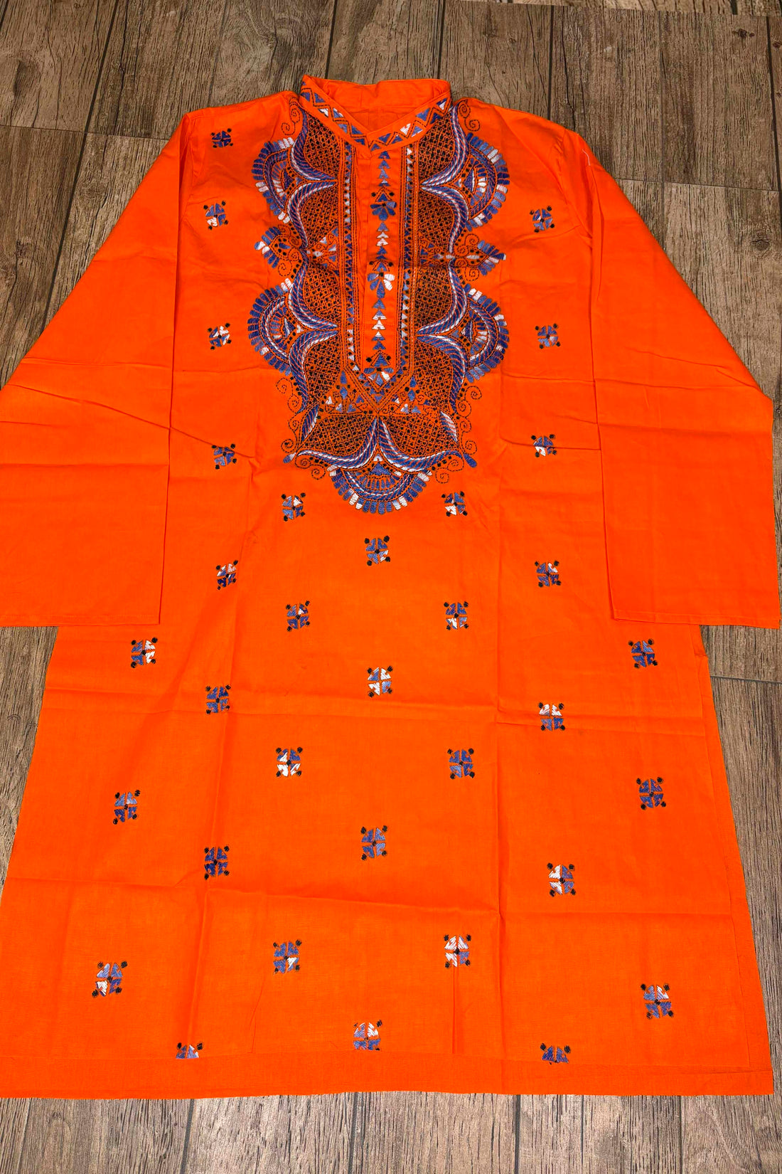Orange Pure Cotton with Kantha Work (Hand Embroidery) Panjabi