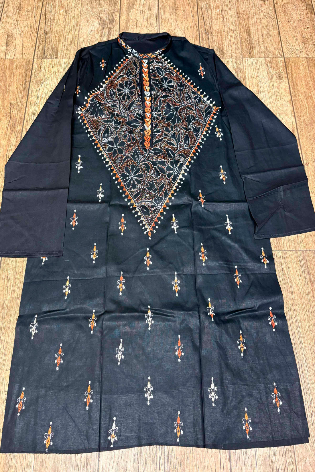 Black Pure Cotton with Kantha Work (Hand Embroidery) Panjabi