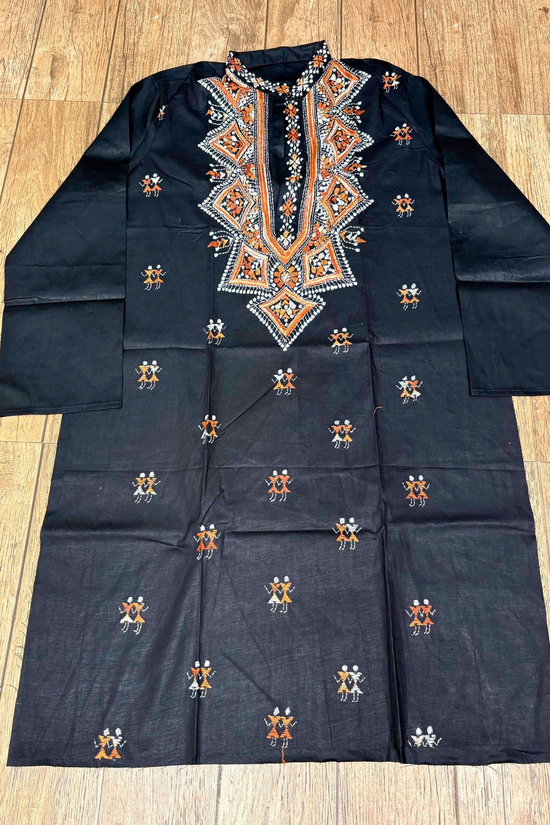 Black Pure Cotton with Kantha Work (Hand Embroidery) Panjabi
