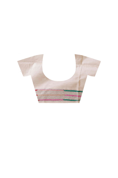 Pure Gachi Tussar Silk Kantha Stitch Saree