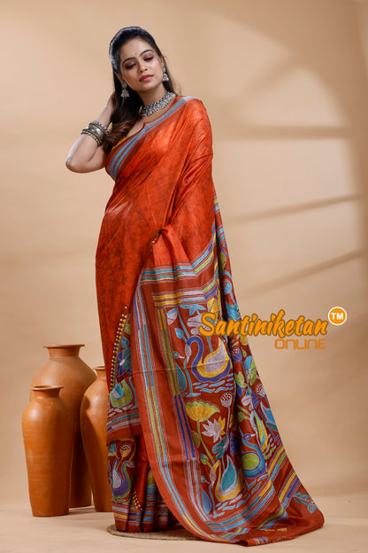 Bangalore Silk Batik Kantha Stitch Saree