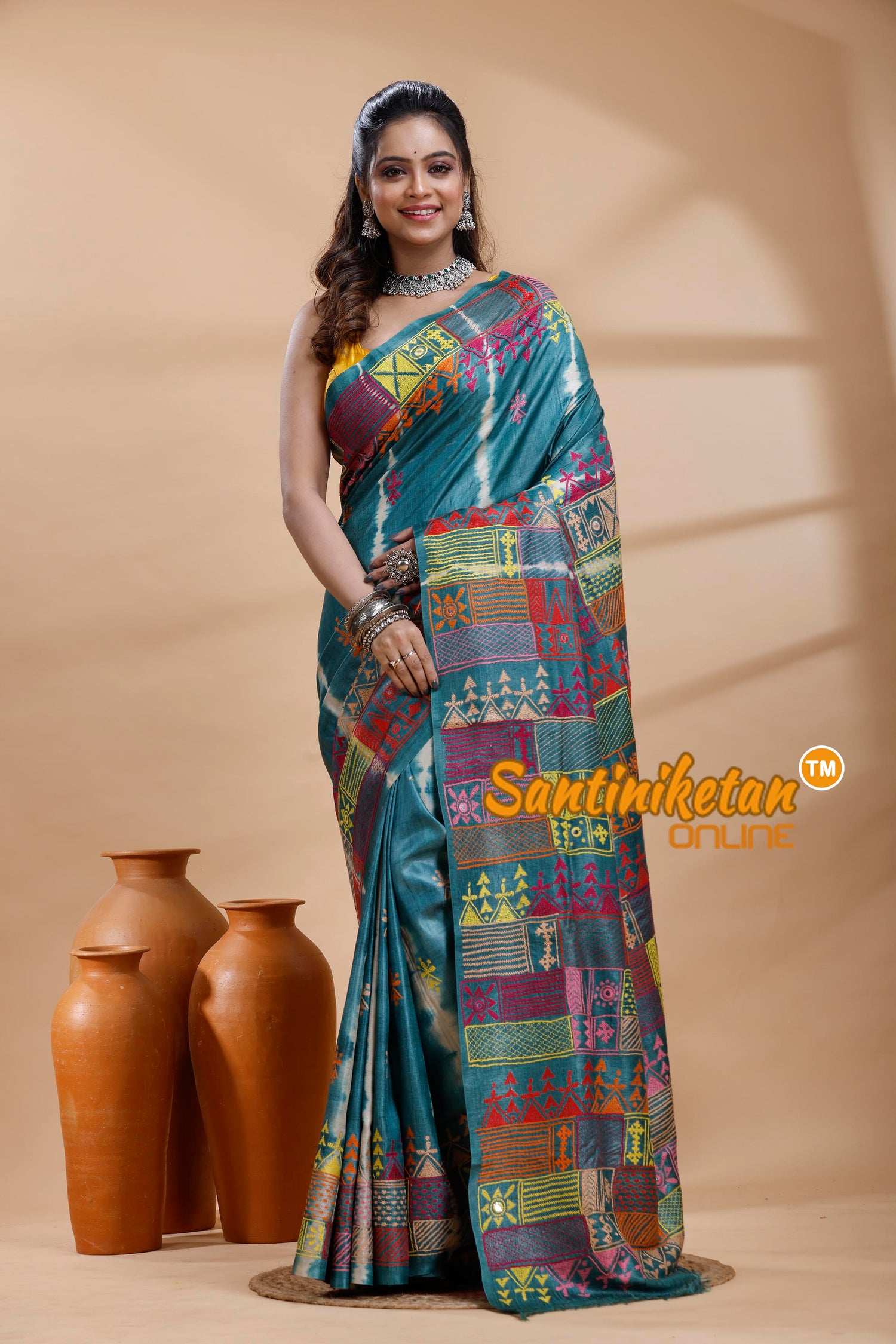 Pure Dye Tussar Silk Lambani Stitch Saree