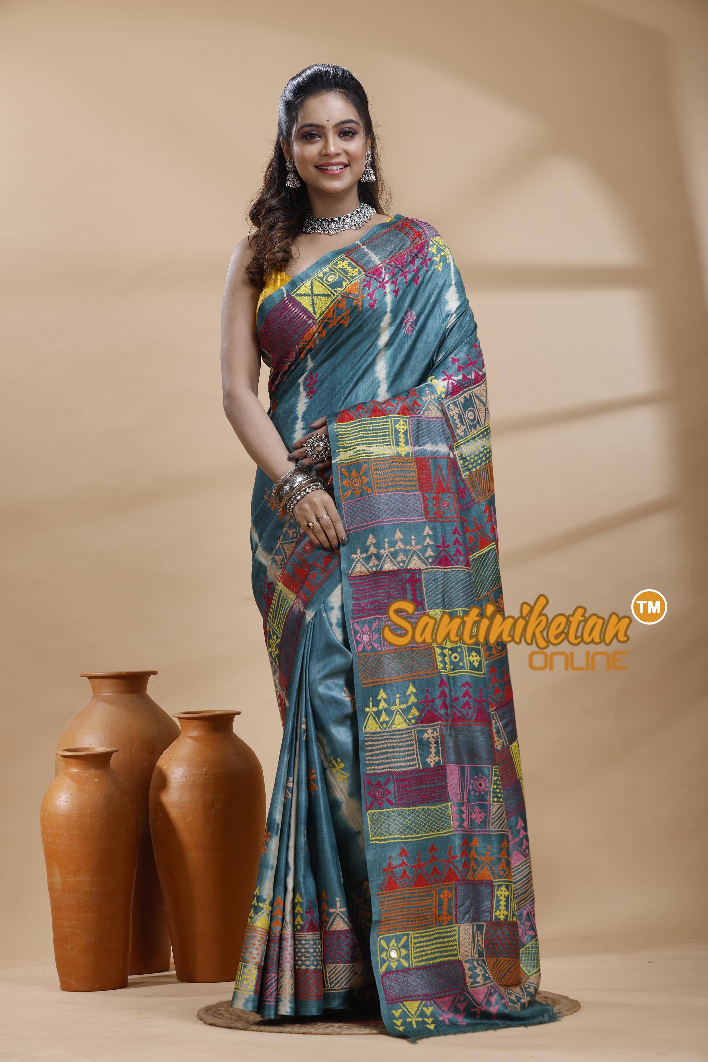 Pure Dye Tussar Silk Lambani Stitch Saree