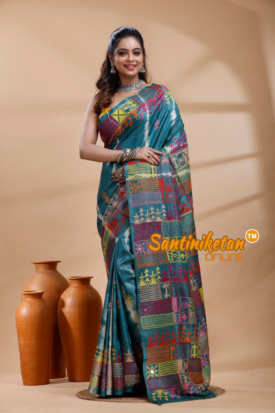 Pure Dye Tussar Silk Lambani Stitch Saree