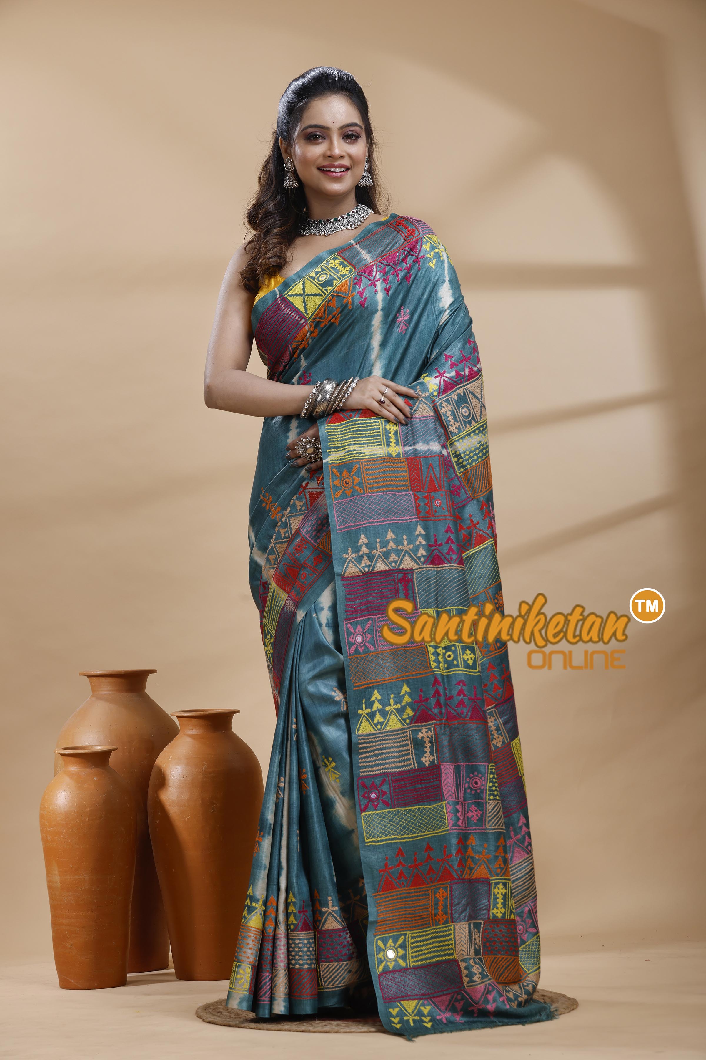 Pure Dye Tussar Silk Lambani Stitch Saree