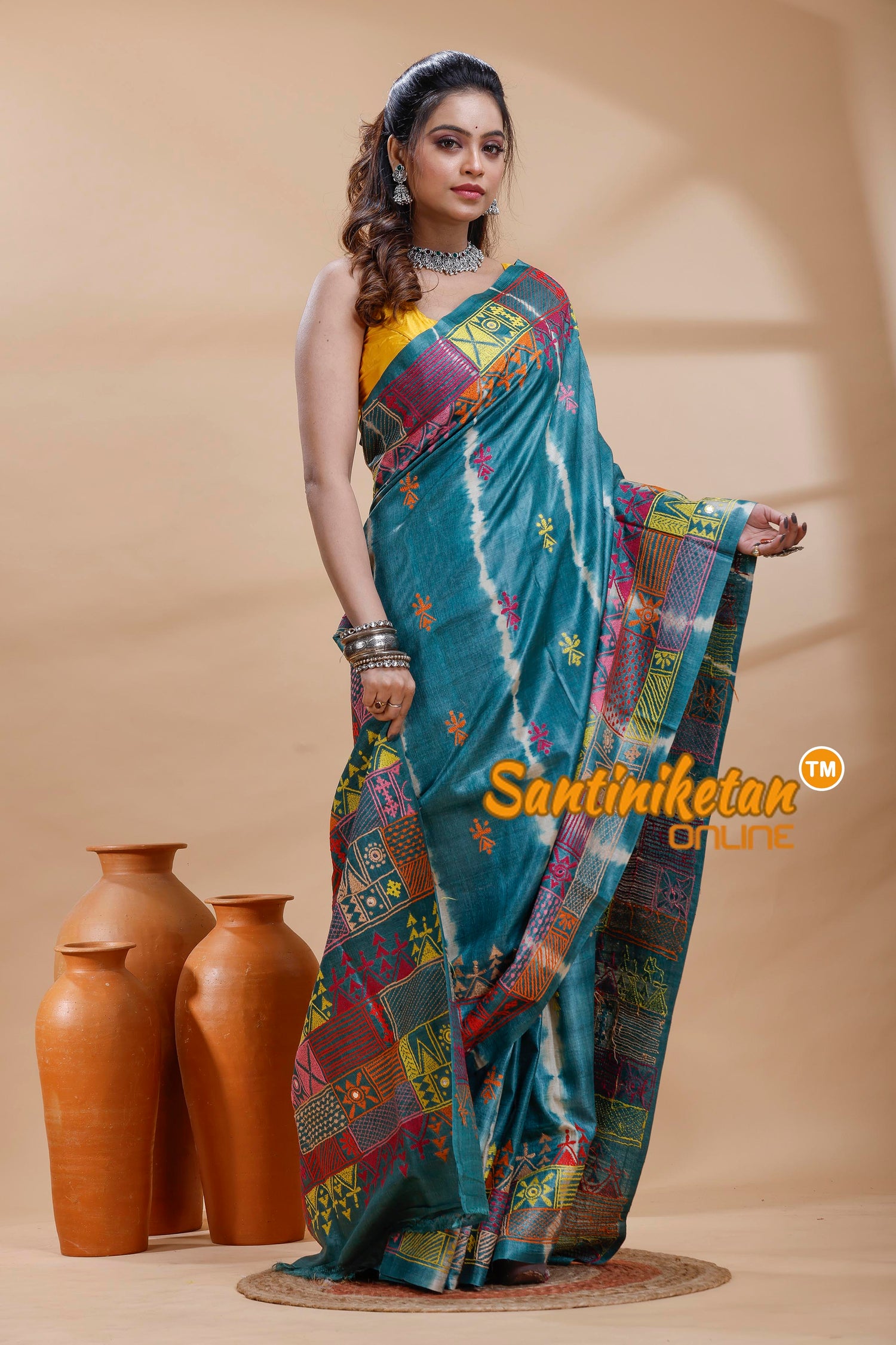 Pure Dye Tussar Silk Lambani Stitch Saree