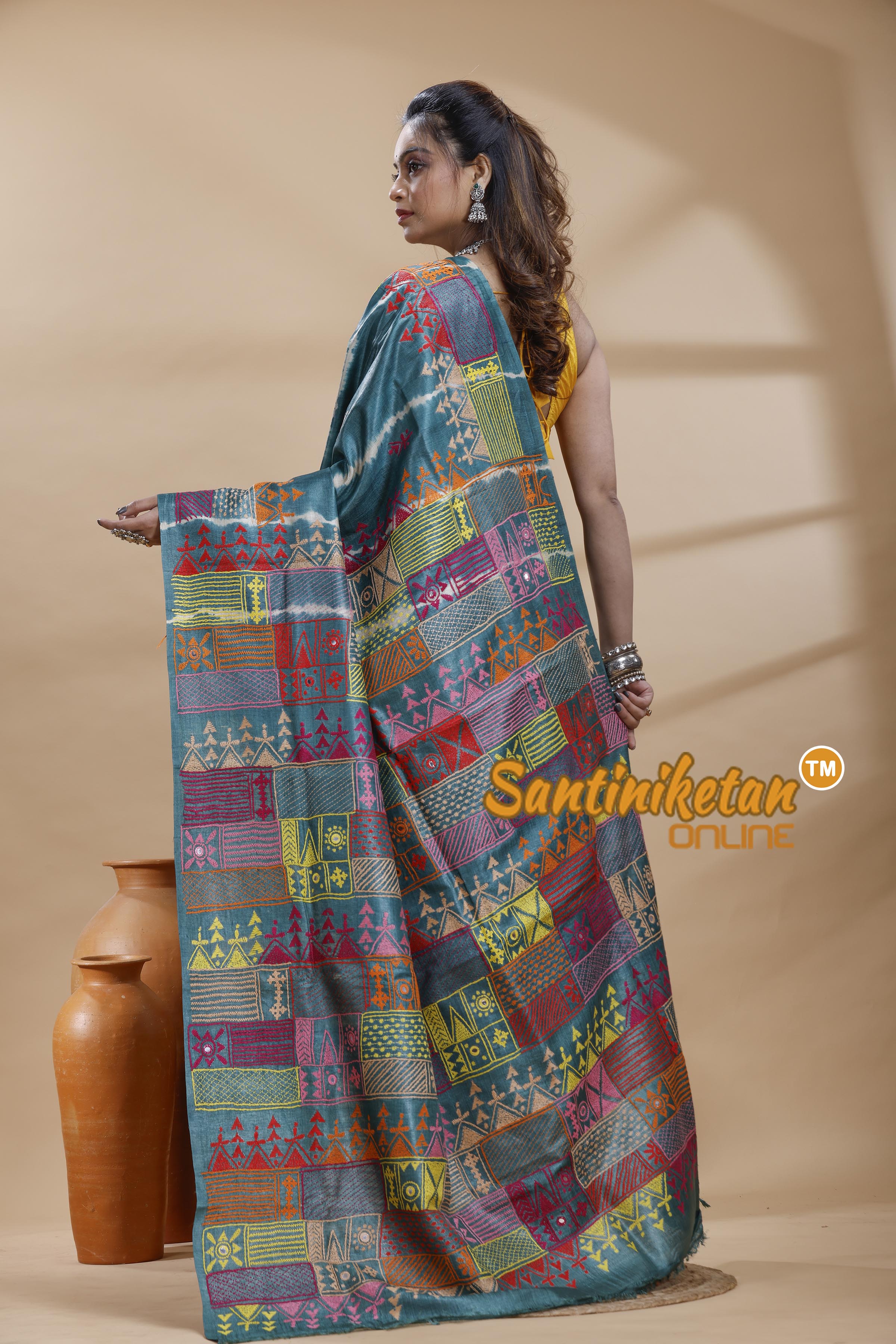 Pure Dye Tussar Silk Lambani Stitch Saree