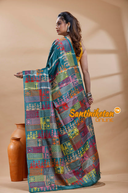 Pure Dye Tussar Silk Lambani Stitch Saree