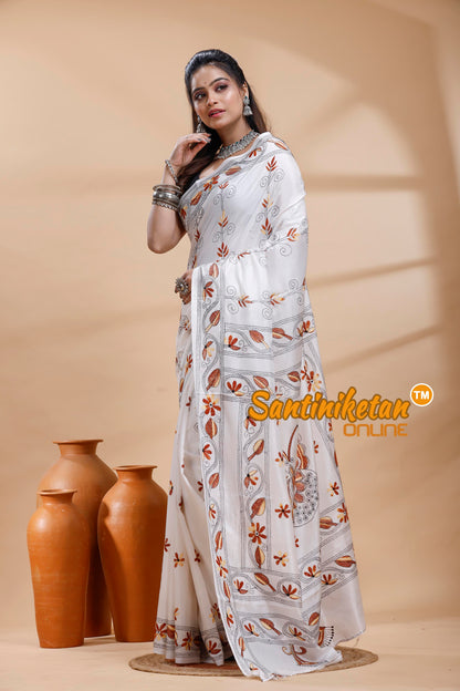Bangalore Silk Kantha Stitch Saree