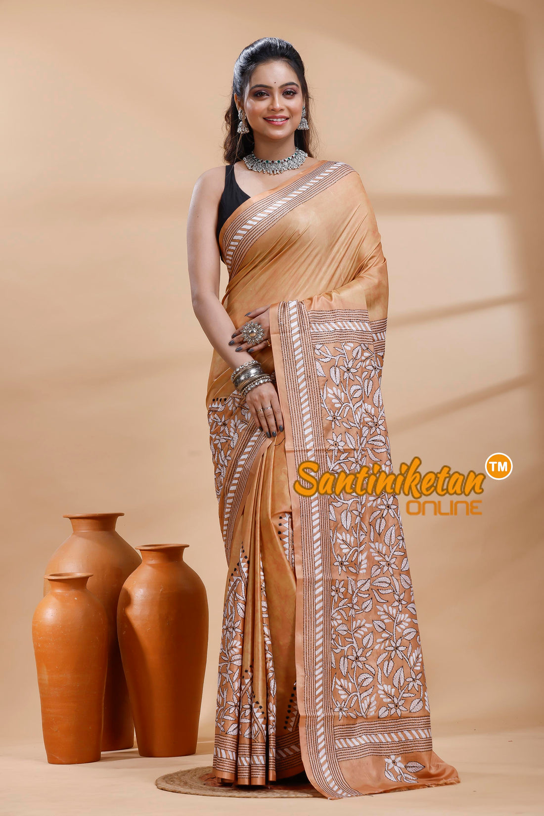 Bangalore Silk Batik Kantha Stitch Saree