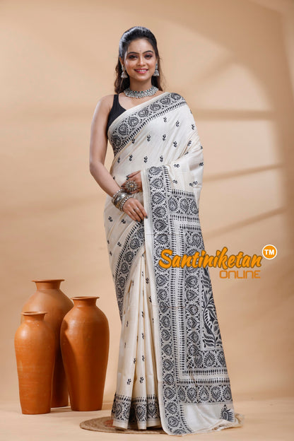 Pure Tussar Silk Kantha Stitch Saree