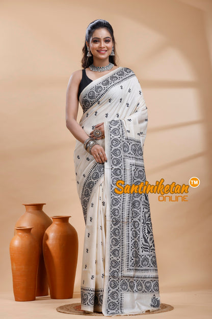 Pure Tussar Silk Kantha Stitch Saree