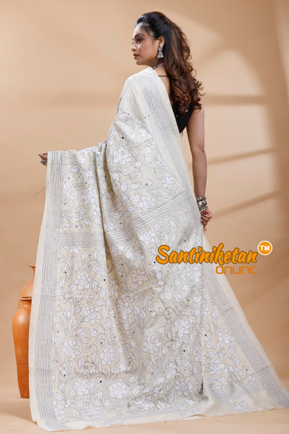 Tussar Silk Kantha Stitch Saree